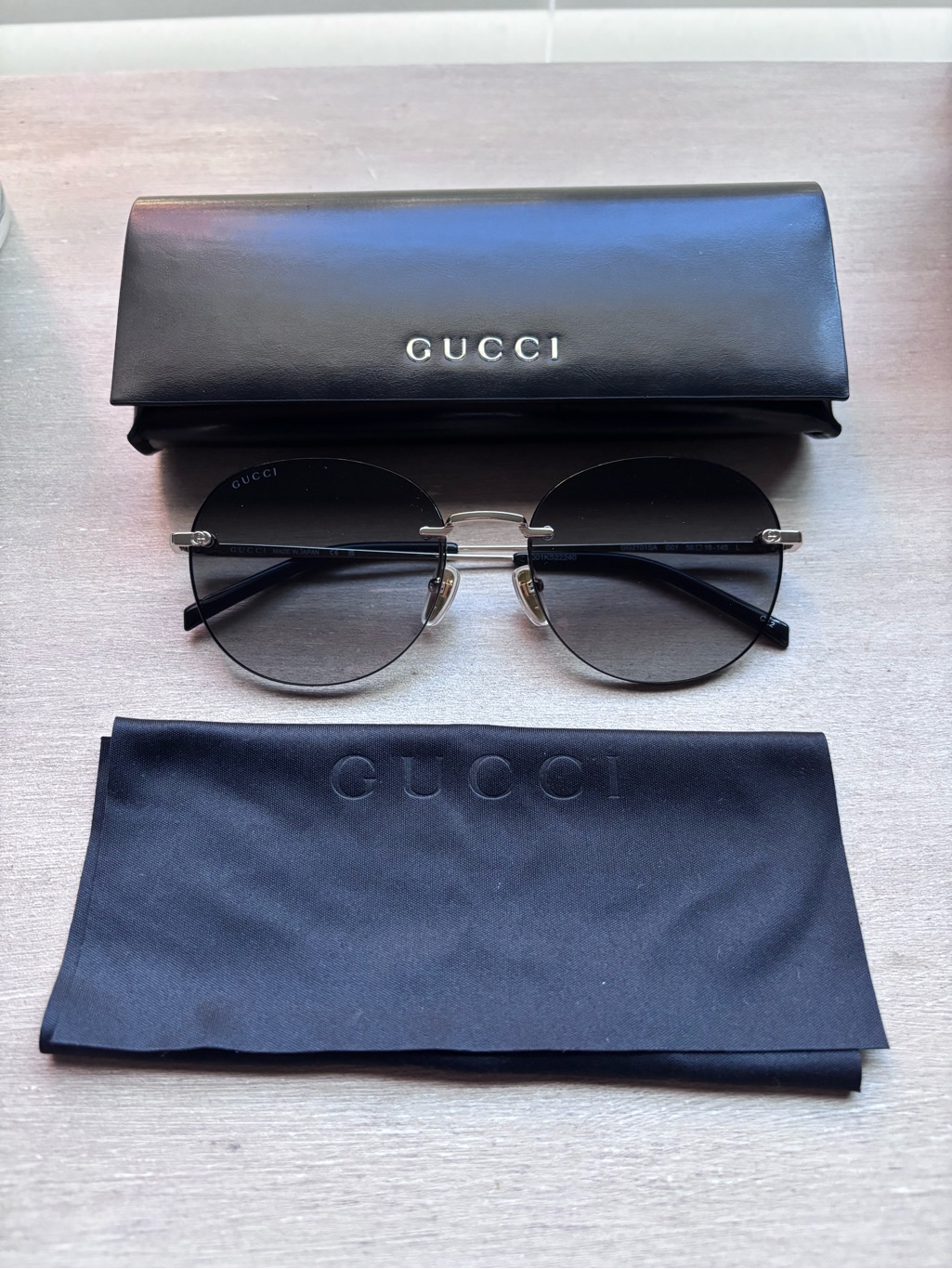 Gucci Round Frameless Sunglasses; Black To Gray Ombr, Gold Hardware